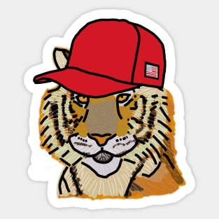 Tiger Wearing a Politics Red Hat Sticker